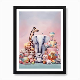 Cute Collection Of Baby Animals Nursery Watercolour 5 Art Print