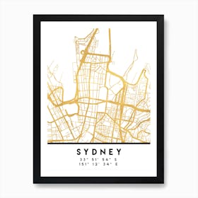 Sydney Australia City Street Map Art Print