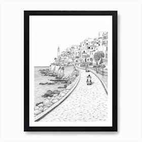 View Of Oahu Hawaii, Usa Line Art Black And White 2 Art Print