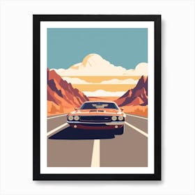 A Dodge Challenger In The Andean Crossing Patagonia Illustration 1 Art Print