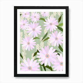 Playful Daisies | 01 - Lilac And Pastel Green Art Print