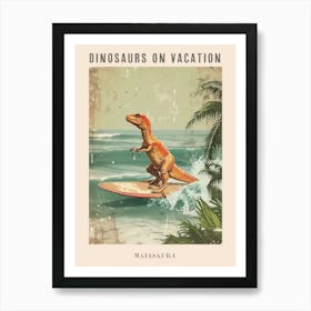 Vintage Maiasaura Dinosaur On A Surf Board 1 Poster Art Print