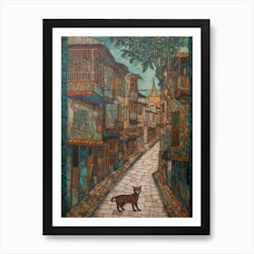 Painting Of Havana With A Cat In The Style Of William Morris 2 Art Print