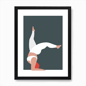 Yoga pose woman in grey Art Print