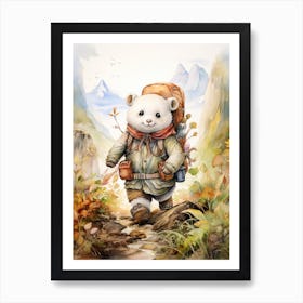 Panda Art Hiking Watercolour 4 Art Print