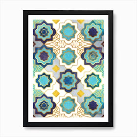 Marrakesh gold and blue geometry inspiration // Spanish moroccan tiles Art Print