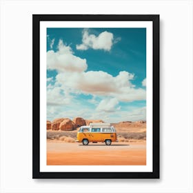 Vintage VW bus on the road travelling Art Print