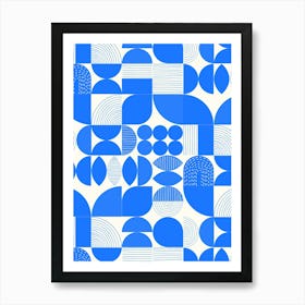 Modern Art Geometric Shapes Blue And White 1 Art Print