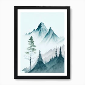 Mountain And Forest In Minimalist Watercolor Vertical Composition 65 Art Print