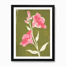 Pink & Green Larkspur 2 Art Print