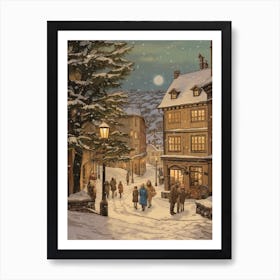 Vintage Winter Illustration Cesky Krumloy Czech Republic 3 Art Print