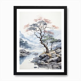 Kamikochi In Nagano, Japanese Brush Painting, Ukiyo E, Minimal 4 Art Print