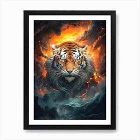 Tiger In Flames Art Print