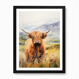 Warm Chestnut Highland Cow In The Grass Art Print