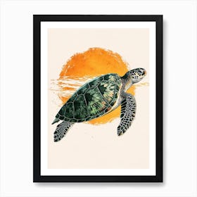 Sea Turtle & The Sunset Vintage Painting Inspired  4 Art Print