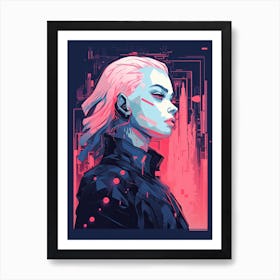 Cyber Girl, Neon Art Print