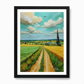 Green plains, distant hills, country houses,renewal and hope,life,spring acrylic colors.9 Art Print