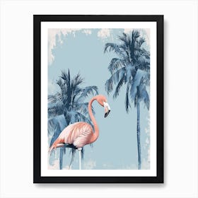 American Flamingo And Palm Trees Minimalist Illustration 2 Art Print