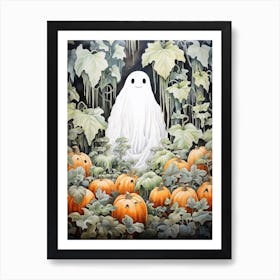 Cute Bedsheet Ghost, Botanical Halloween Watercolour 14 Art Print