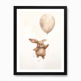 Baby Rabbit Flying With Ballons, Watercolour Nursery Art 4 Art Print