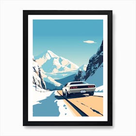A Dodge Challenger In The Route Des Grandes Alpes Illustration 2 Art Print