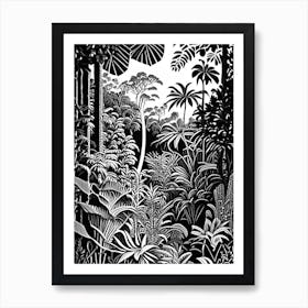 Nong Nooch Tropical Botanical Garden, Thailand Linocut Black And White Vintage Art Print