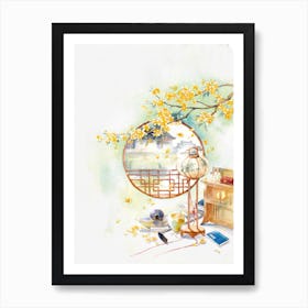 Ancient Windows Chinese Style Color Ink Art Print