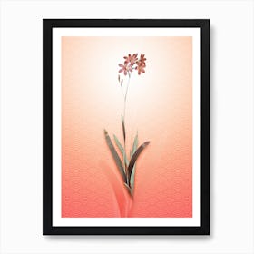 Corn Lily Vintage Botanical in Peach Fuzz Seigaiha Wave Pattern n.0160 Art Print
