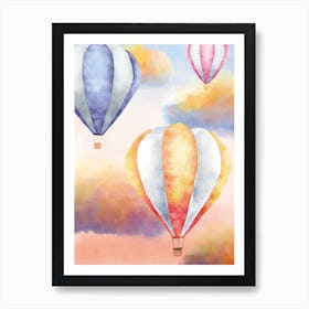 Watercolour sunset hot air balloons painting Art Print
