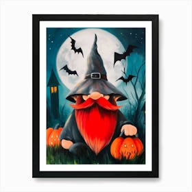 Wizard Gnome With Pumpkins Art Print