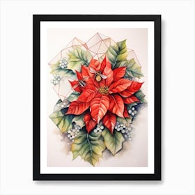 Beehive With Poinsettia Watercolour Illustration 4 Art Print