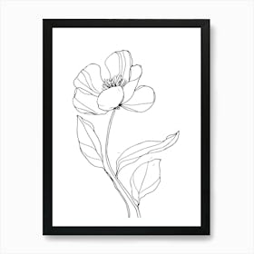 Flower Drawing Minimalist Line Art Monoline Illustration 1 Art Print