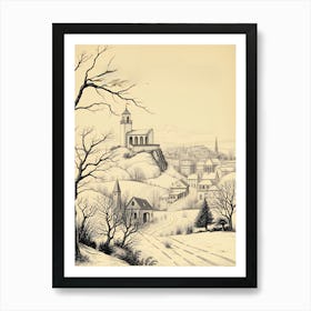 Winter Village In The Snow Art Print