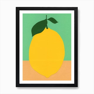 Lemon With Two Leaves Art Print