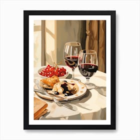 Atutumn Dinner Table With Cheese, Wine And Pears, Illustration 5 Art Print