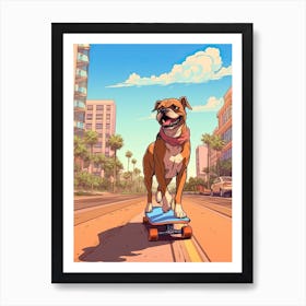 Boxer Dog Skateboarding Illustration 1 Art Print