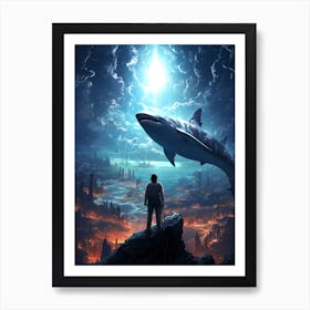Man Looking At A Shark Art Print