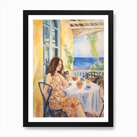 At A Cafe In Algarve Portugal Watercolour Art Print