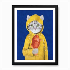 Cat With Fish Art Print