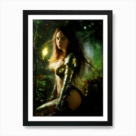 Sexy Warrior woman fantasy art with armor in the forest nymph dryad elf elven Art Print