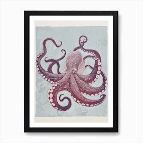 Octopus Red & Blue Silk Screen Inspired 1 Art Print