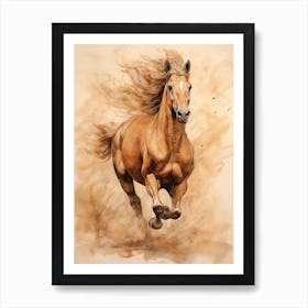 A Horse Painting In The Style Of Dry Brushing 1 Art Print