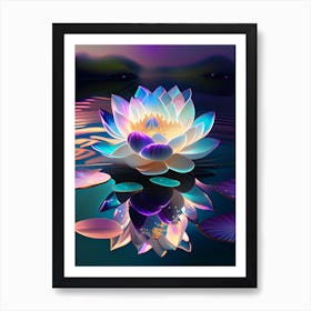 Blooming Lotus Flower In Lake Holographic 1 Art Print