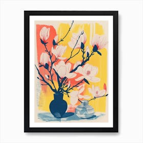 Magnolia Flowers On A Table   Contemporary Illustration 2 Art Print