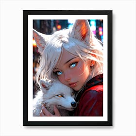 Anime Girl With A Fox 1 Art Print
