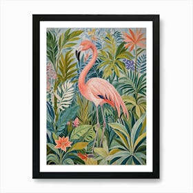 Pink Flamingo In The Jungle no1 Art Print