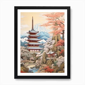 Chureito Pagoda In Yamanashi, Ukiyo E Drawing 2 Art Print