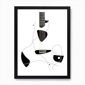 Black and White Acoustic Guitar Illustration Art Print