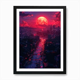 Full Moon Over A City Art Print