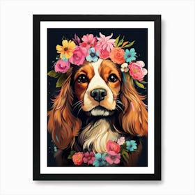 Cavalier King Charles Spaniel Portrait With A Flower Crown, Matisse Painting Style 4 Art Print